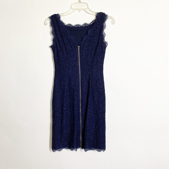 Adrianna Papell Womens Sheath Dress Blue Floral Lace Sleeveless Scoop Neck Sz 4 - Picture 4 of 8